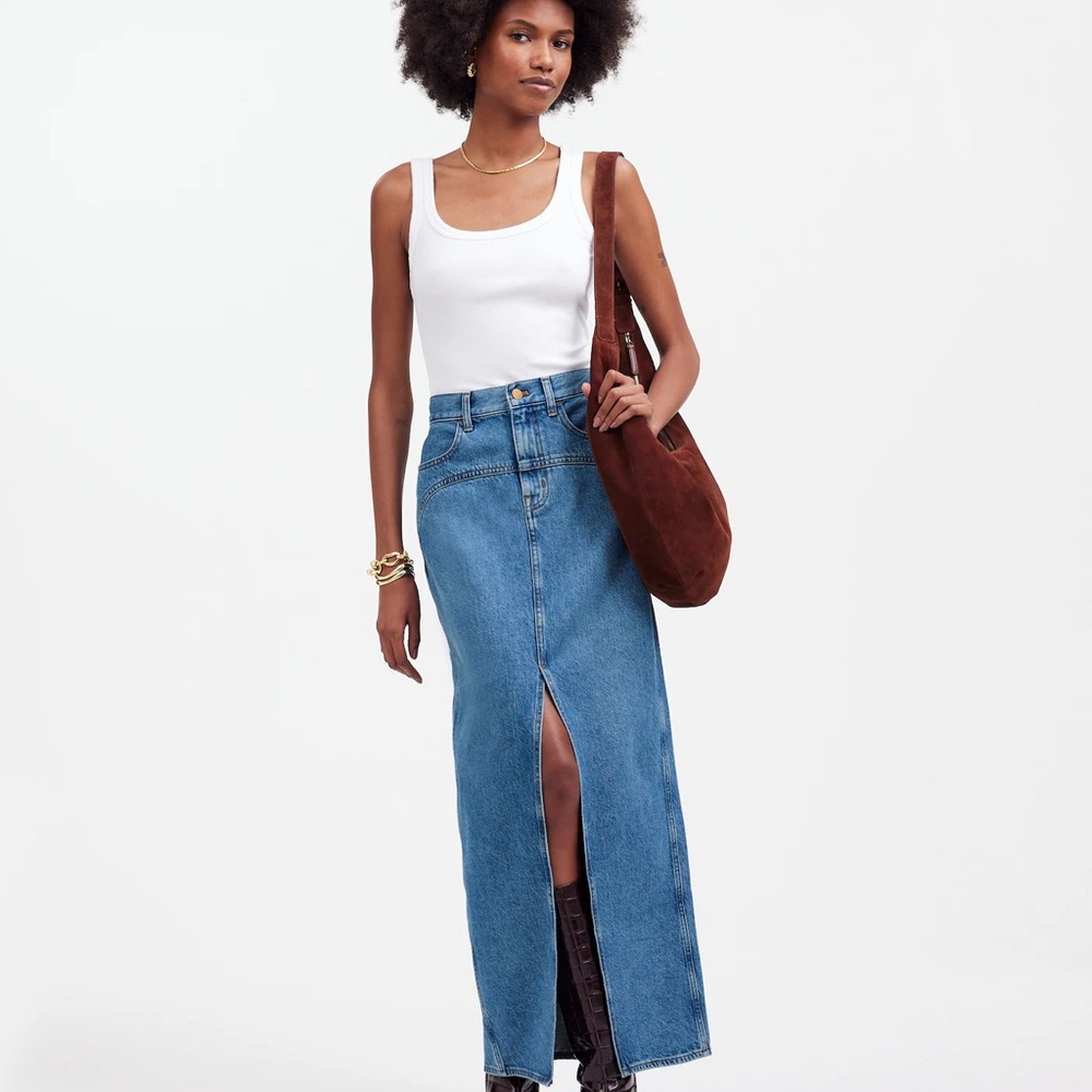 Madewell denim western maxi skirt
